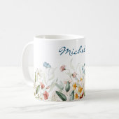 Mug Nom, Aquarelle Fleur sauvage Florals 11oz (Devant gauche)
