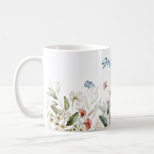 Mug Nom, Aquarelle Fleur sauvage Florals 11oz (Gauche)