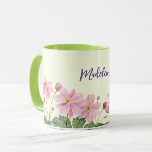 Mug Nom Aquarelle rose japonais anémone illustration (Devant gauche)