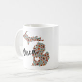 Mug Nom Avec L'État Du Michigan Poppies & Floral Impri (Devant gauche)
