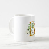 Mug Nom B Feuilles Vertes Or (Devant gauche)