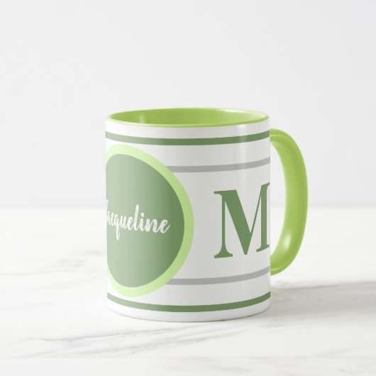 Mug Nom blanc vert monogramme (Devant droit)