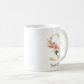 Mug Nom Bourgogne et monogramme floral rose lettre S (Devant droit)