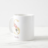 Mug Nom Bourgogne et monogramme floral rose lettre S (Devant gauche)