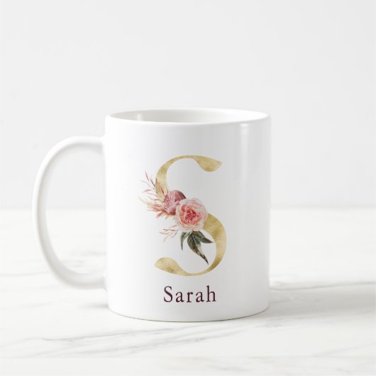Mug Nom Bourgogne et monogramme floral rose lettre S (Gauche)