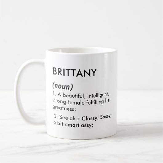 Mug Nom Brittany, Nom modifiable, Nom personnalisé (Gauche)