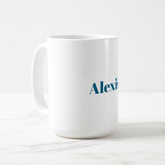 Mug Nom Calligraphie Script Plain Simple Blanc Bleu (Devant gauche)