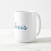 Mug Nom Calligraphie Script Plain Simple Blanc Bleu (Devant droit)