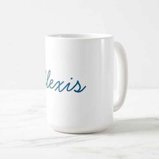 Mug Nom Calligraphie Script Plain Simple Blanc Bleu (Devant droit)
