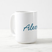 Mug Nom Calligraphie Script Plain Simple Blanc Bleu (Devant gauche)