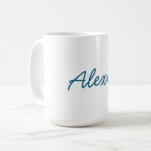 Mug Nom Calligraphie Script Plain Simple Blanc Bleu (Devant gauche)