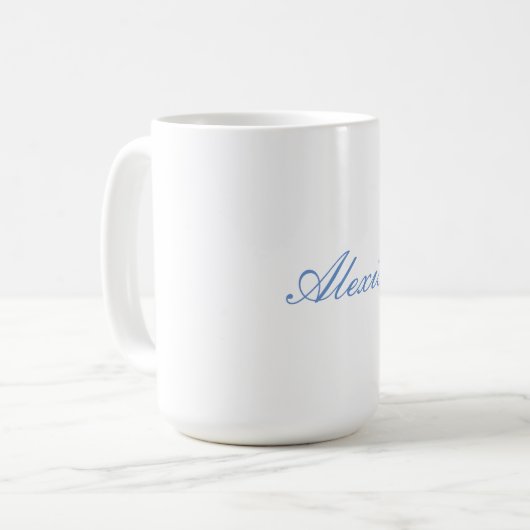 Mug Nom Calligraphie Script Simple Blanc Bleu (Devant gauche)