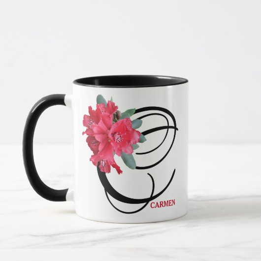 Mug Nom Carmen personnalisable rouge floral tendance b (Gauche)