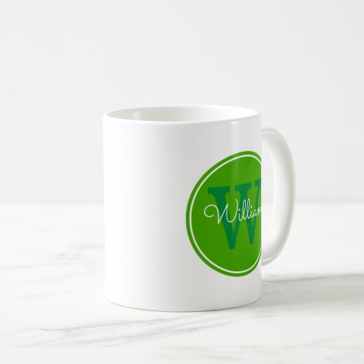 Mug Nom + Cercle de vert d'intérieur d'initiale (Devant droit)