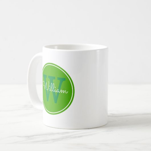 Mug Nom + Cercle de vert d'intérieur d'initiale (Devant gauche)
