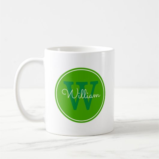 Mug Nom + Cercle de vert d'intérieur d'initiale (Gauche)