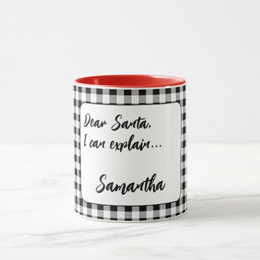 Mug Nom, Cher Père Noël Buffalo Check 11oz ou 15oz Com (Centre)