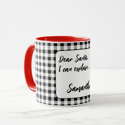 Mug Nom, Cher Père Noël Buffalo Check 11oz ou 15oz Com (Devant gauche)