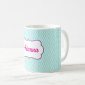 Mug Nom Chevron Bleu Aqua et Violet Lavande (Devant droit)
