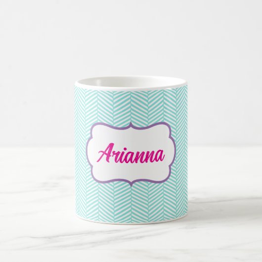 Mug Nom Chevron Bleu Aqua et Violet Lavande (Centre)