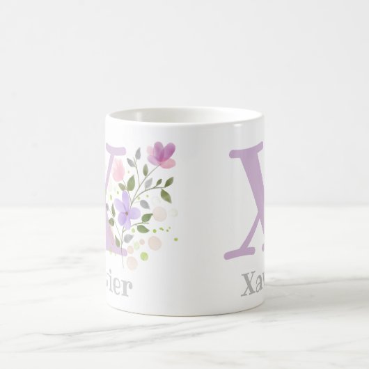 Mug Nom chrétien et conception florale initiale (Centre)