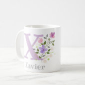 Mug Nom chrétien et motif floral initial (Devant gauche)