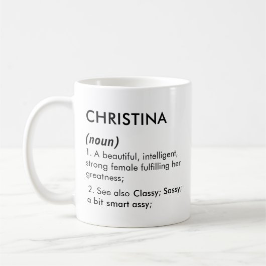 Mug Nom Christina, Nom modifiable, Nom personnalisé (Gauche)