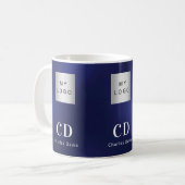 Mug Nom commercial bleu marine monogramme blanc nom (Devant gauche)
