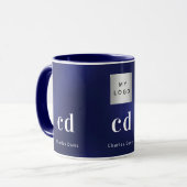 Mug Nom commercial bleu marine monogramme blanc nom (Devant gauche)