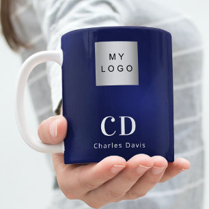 Mug Nom commercial bleu marine monogramme blanc nom