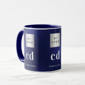Mug Nom commercial bleu marine monogramme blanc nom (Devant gauche)