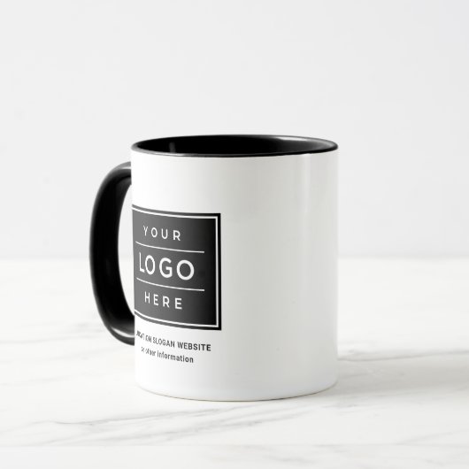 Mug Nom commercial noir personnalisé et logo (Devant gauche)