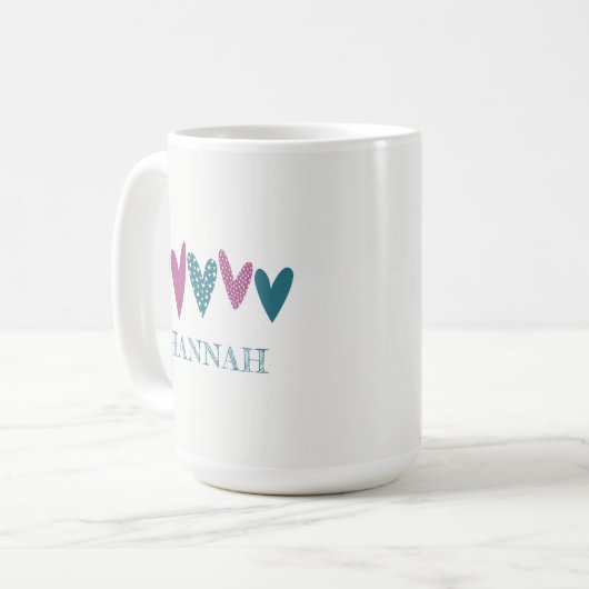 Mug Nom d'amour mignon Coeurs Turquoise Turquoise (Devant gauche)