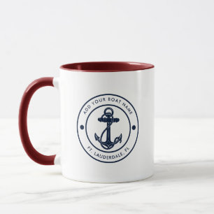 Mug Nom de bateau d'ancre de marine bleu nautical pers