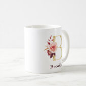 Mug Nom de Bourgogne et monogramme floral rose Lettre  (Devant droit)