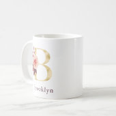 Mug Nom de Bourgogne et monogramme floral rose Lettre  (Devant gauche)