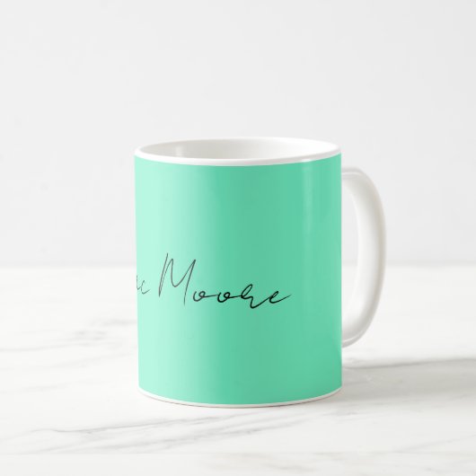 Mug Nom de calligraphie de script bleu vert élégant (Devant droit)