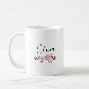 Mug Nom de calligraphie florale moderne