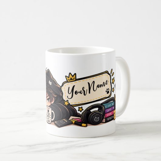 Mug Nom de chat anime café drôle Chibi (Devant droit)