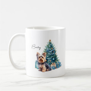 Mug Nom de chien personnalisé Yorkie avec arbre de Noë