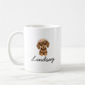 Mug Nom de chiot teckel floral personnalisé (Gauche)