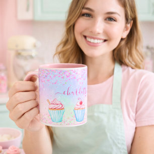 Mug Nom de cupcakes à pâte violet rose vif