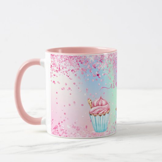 Mug Nom de cupcakes à pâte violet rose vif (Gauche)