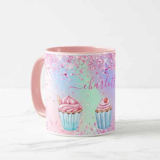 Mug Nom de cupcakes à pâte violet rose vif (Devant gauche)