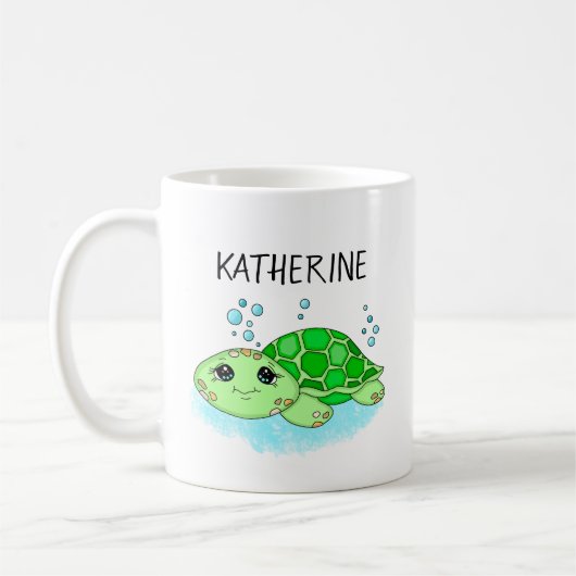 Mug Nom de dessin personnalisé de la tortue mûre (Gauche)