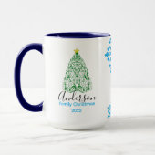 Mug Nom de famille arbre moderne de Noël & neige glite (Gauche)