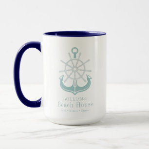 Mug Nom de famille Beach House Ancre nautique
