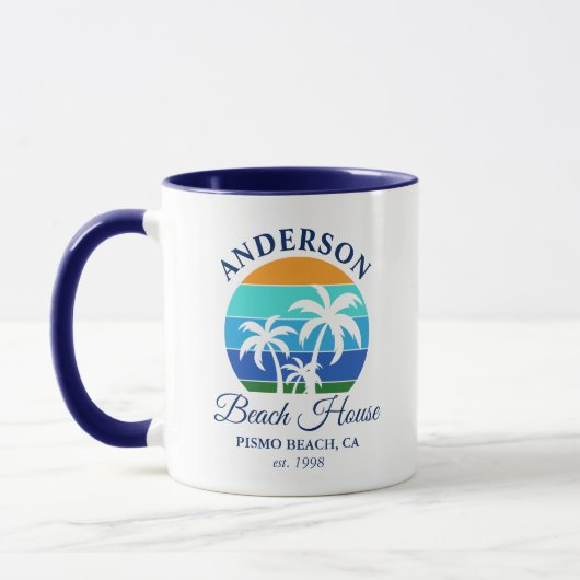 Mug Nom de famille Beach House Sun Palm Trees Blue (Gauche)