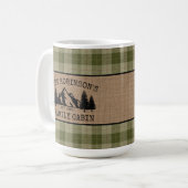 Mug Nom de famille Cabine Arbres Sage Plaid Burlap Lar (Devant gauche)