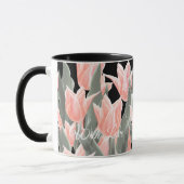 Mug Nom de famille élégant Monogramme Peach Tulips Pei (Gauche)